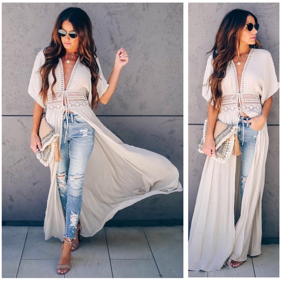 WALKER- Tie Front Duster Cardigan - Picture 2 of 7